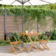 Bistroset 3-delig poly rattan massief hout zwart
