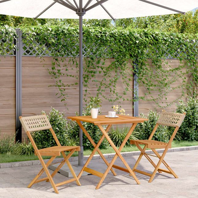 3-delige Bistroset poly rattan en massief hout beige