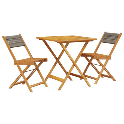 3-delige Bistroset polypropeen en massief hout grijs