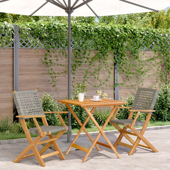 3-delige Bistroset poly rattan en massief hout grijs