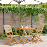 Bistroset 3-delig poly rattan massief acaciahout beige inklapbaar