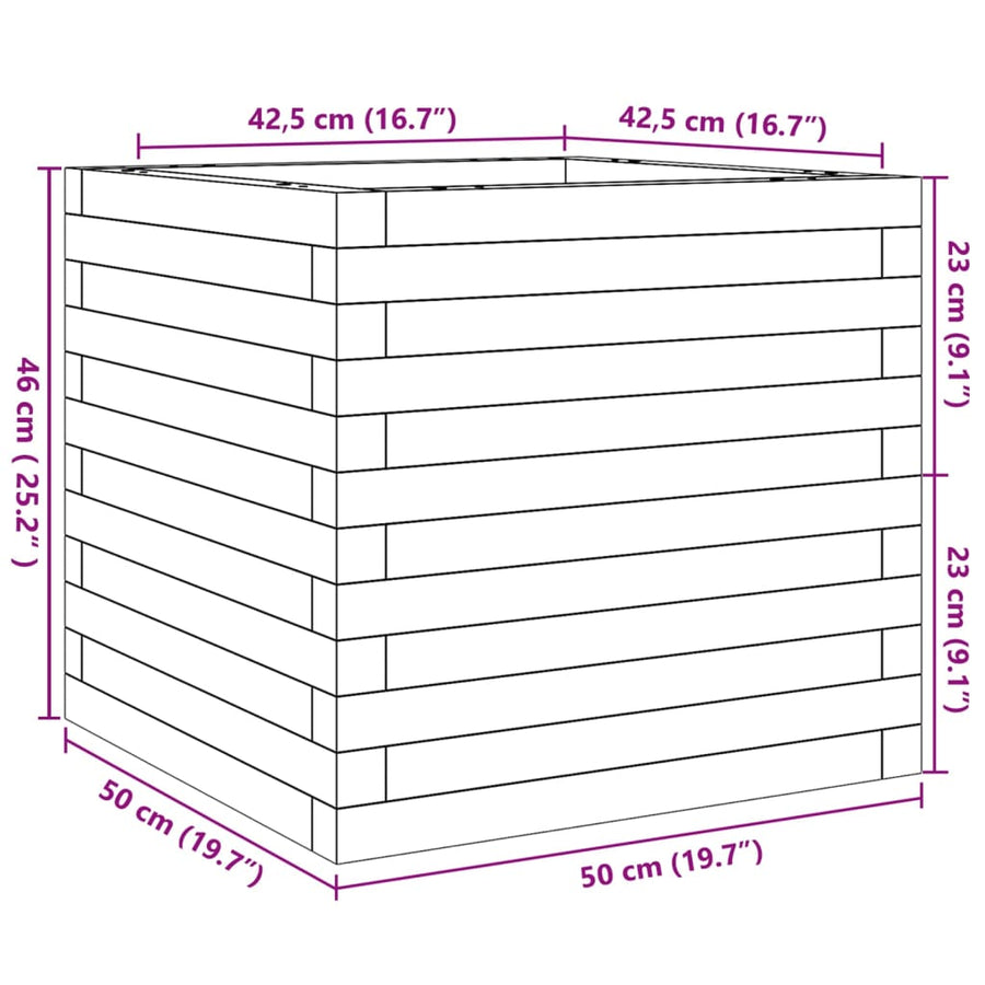 Plantenbak 50x50x46 cm massief grenenhout wit