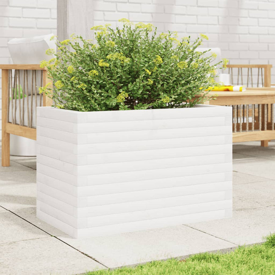 Plantenbak 70x40x46 cm massief grenenhout wit