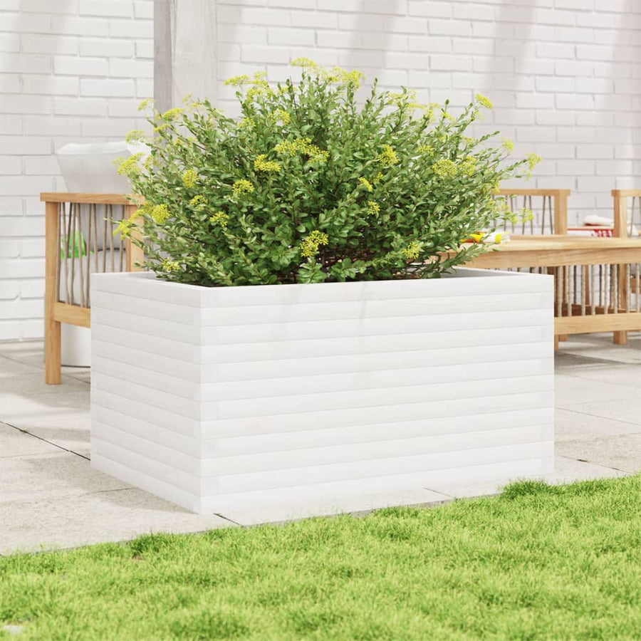 Plantenbak 90x60x46 cm massief grenenhout wit
