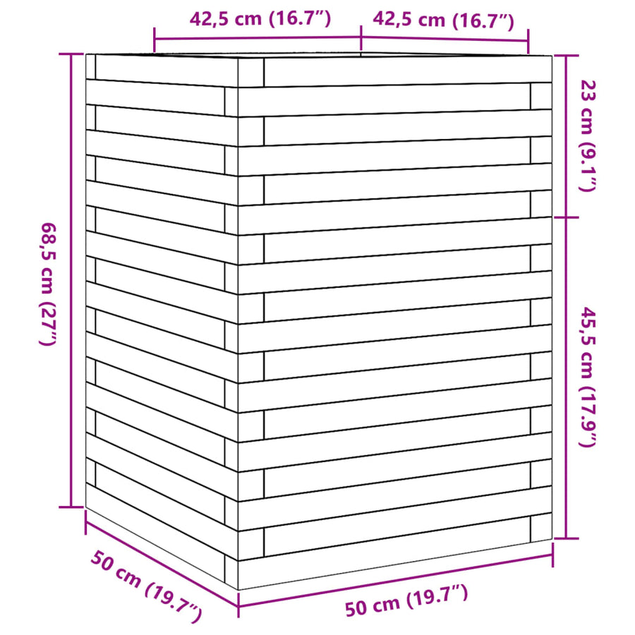 Plantenbak 50x50x68,5 cm massief grenenhout