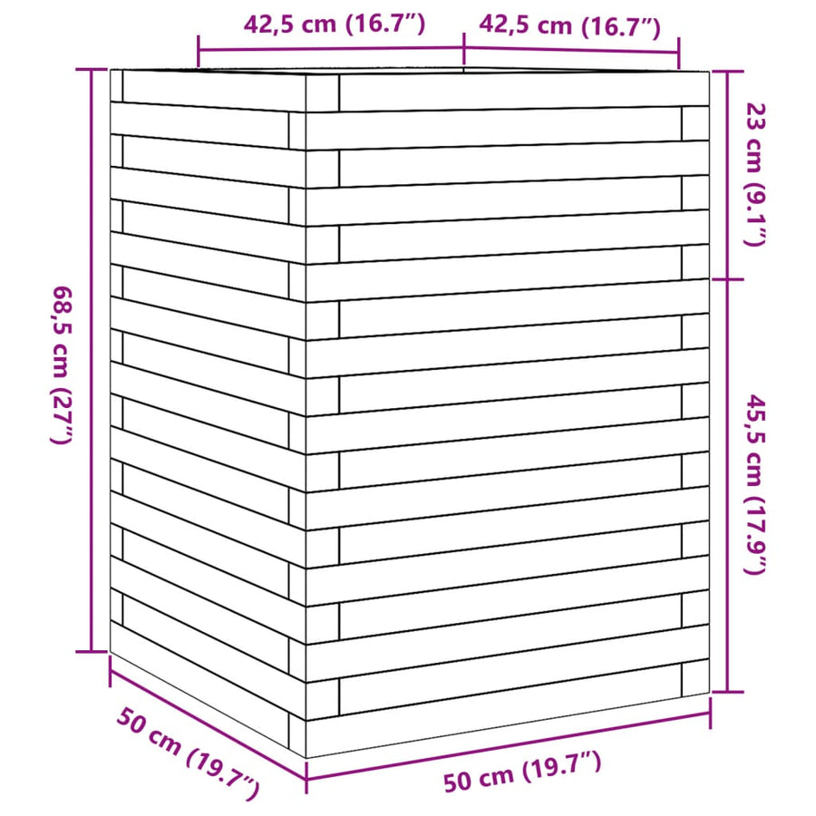 Plantenbak 50x50x68,5 cm massief grenenhout wit