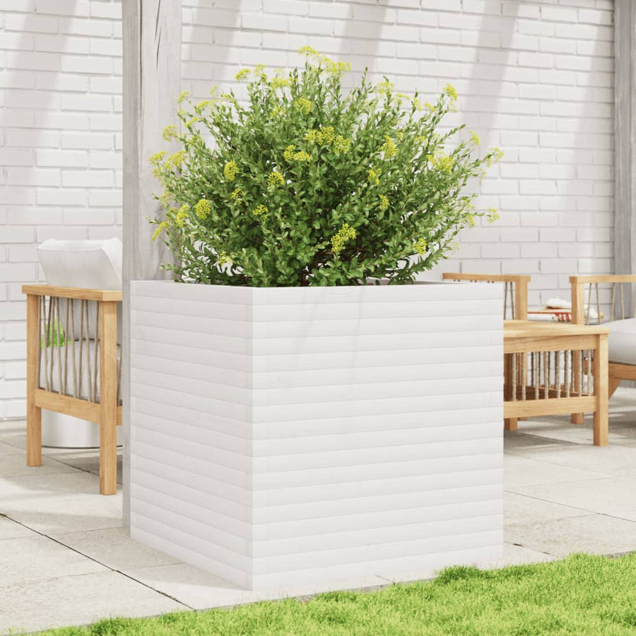 Plantenbak 70x70x68,5 cm massief grenenhout wit