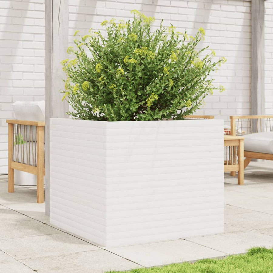 Plantenbak 80x80x68,5 cm massief grenenhout wit