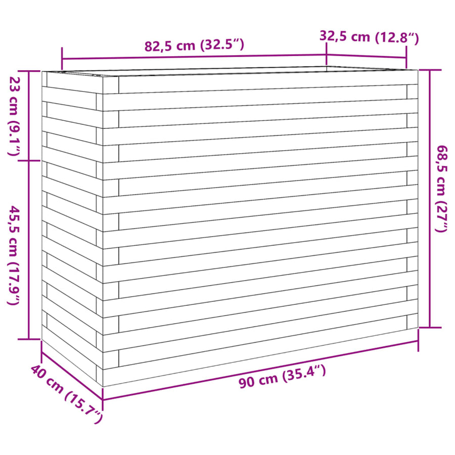 Plantenbak 90x40x68,5 cm massief grenenhout wasbruin