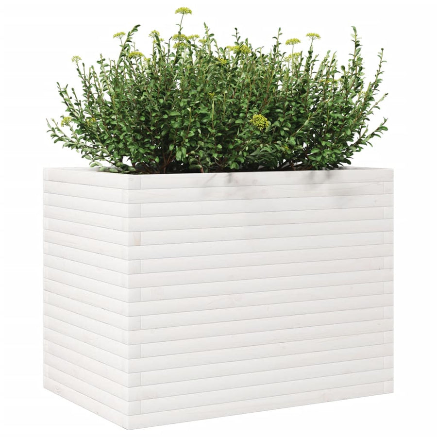 Plantenbak 90x60x68,5 cm massief grenenhout wit