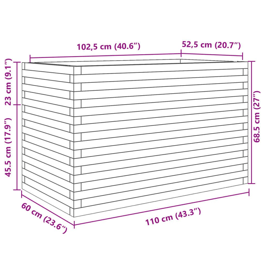 Plantenbak 110x60x68,5 cm massief grenenhout wasbruin