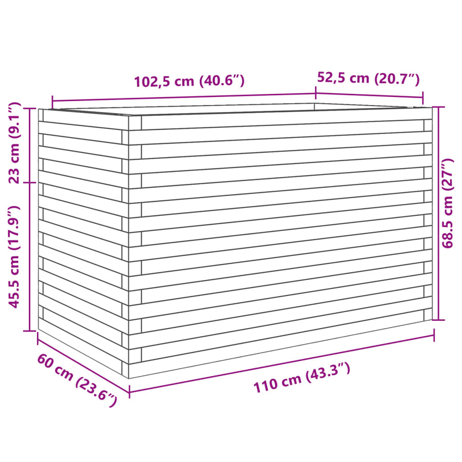 Plantenbak 110x60x68,5 cm massief grenenhout wasbruin