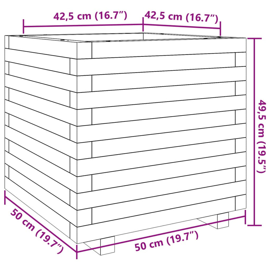 Plantenbak 50x50x49,5 cm massief grenenhout wasbruin