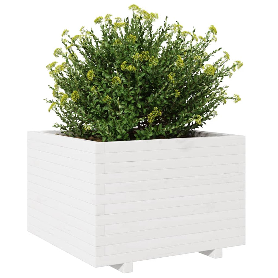 Plantenbak 70x70x49,5 cm massief grenenhout wit