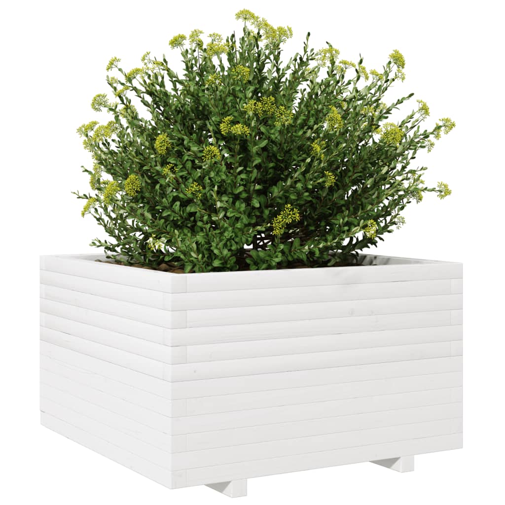 Plantenbak 80x80x49,5 cm massief grenenhout wit