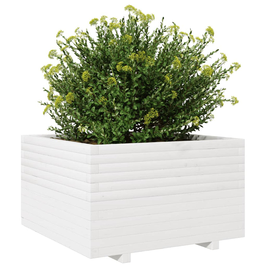 Plantenbak 80x80x49,5 cm massief grenenhout wit