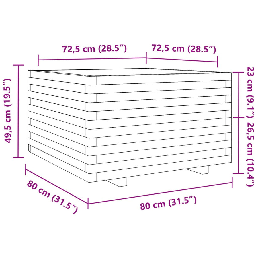Plantenbak 80x80x49,5 cm massief grenenhout wit