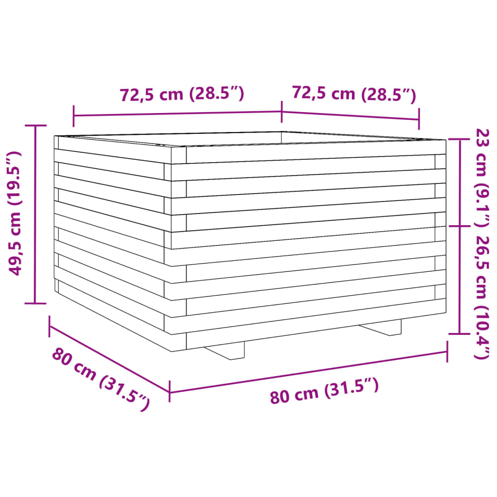 Plantenbak 80x80x49,5 cm massief grenenhout wasbruin