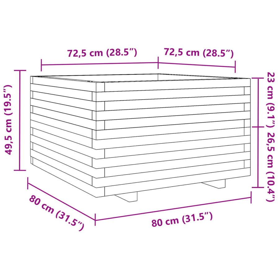 Plantenbak 80x80x49,5 cm massief grenenhout wasbruin