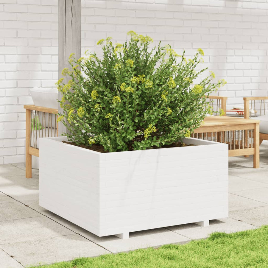 Plantenbak 90x90x49,5 cm massief grenenhout wit