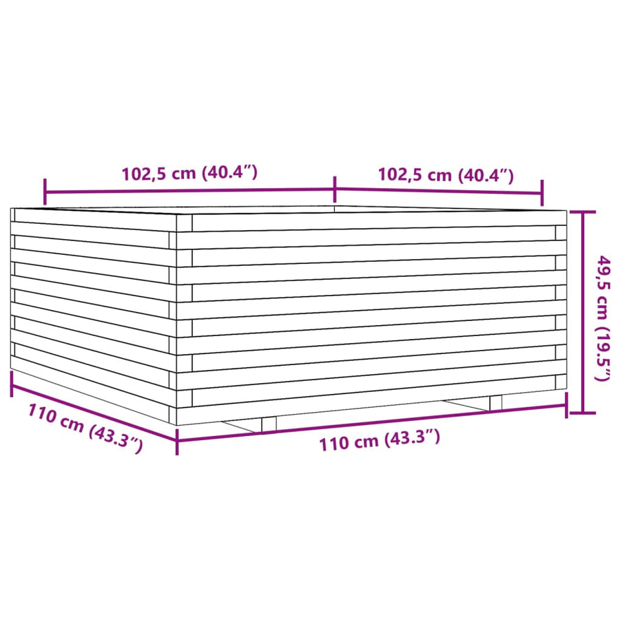 Plantenbak 110x110x49,5 cm massief grenenhout wit