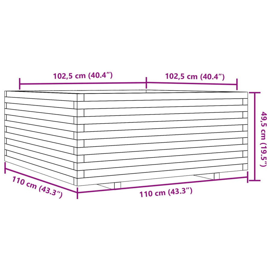 Plantenbak 110x110x49,5 cm massief grenenhout wasbruin