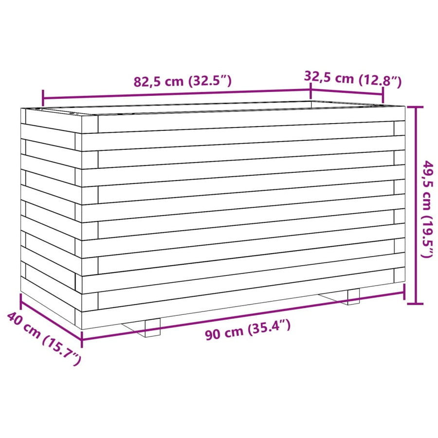 Plantenbak 90x40x49,5 cm massief grenenhout wasbruin