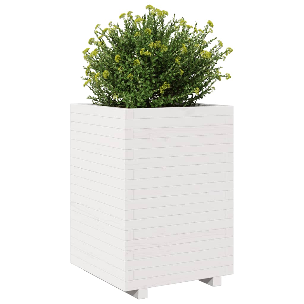 Plantenbak 50x50x72,5 cm massief grenenhout wit