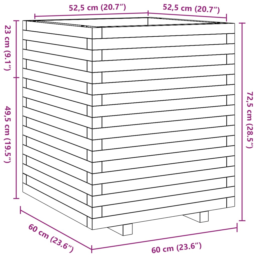 Plantenbak 60x60x72,5 cm massief grenenhout wasbruin