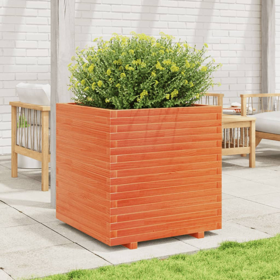 Plantenbak 70x70x72,5 cm massief grenenhout wasbruin