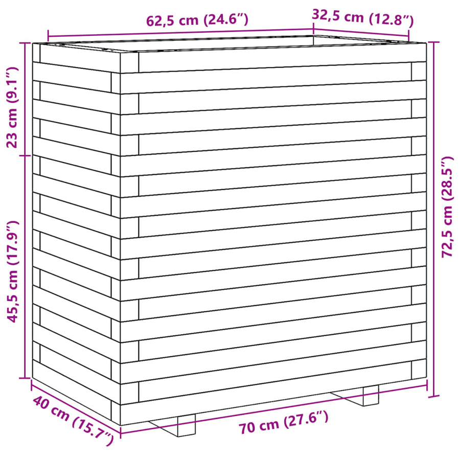 Plantenbak 70x40x72,5 cm massief grenenhout wasbruin