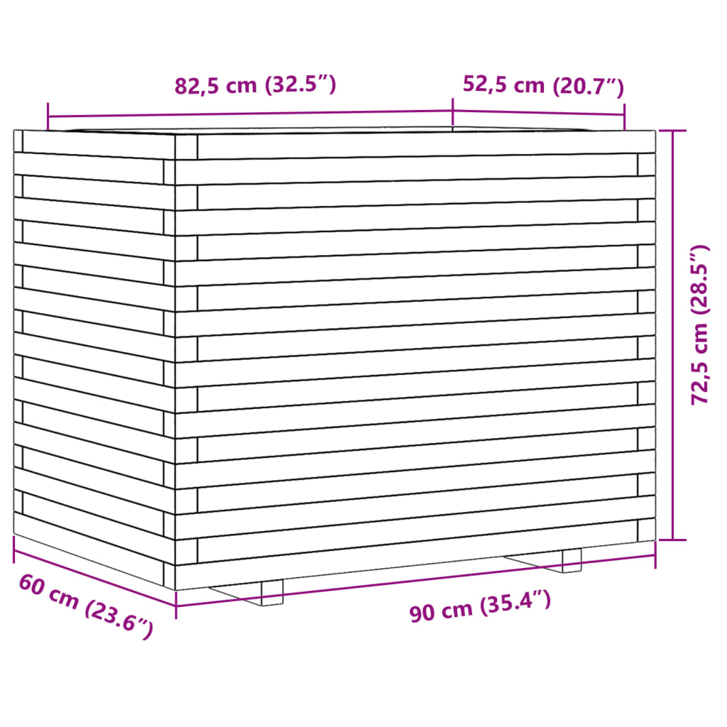 Plantenbak 90x60x72,5 cm massief grenenhout wasbruin
