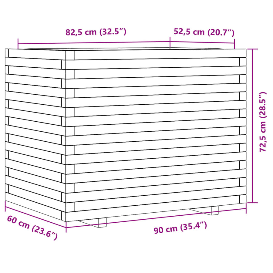 Plantenbak 90x60x72,5 cm massief grenenhout wasbruin