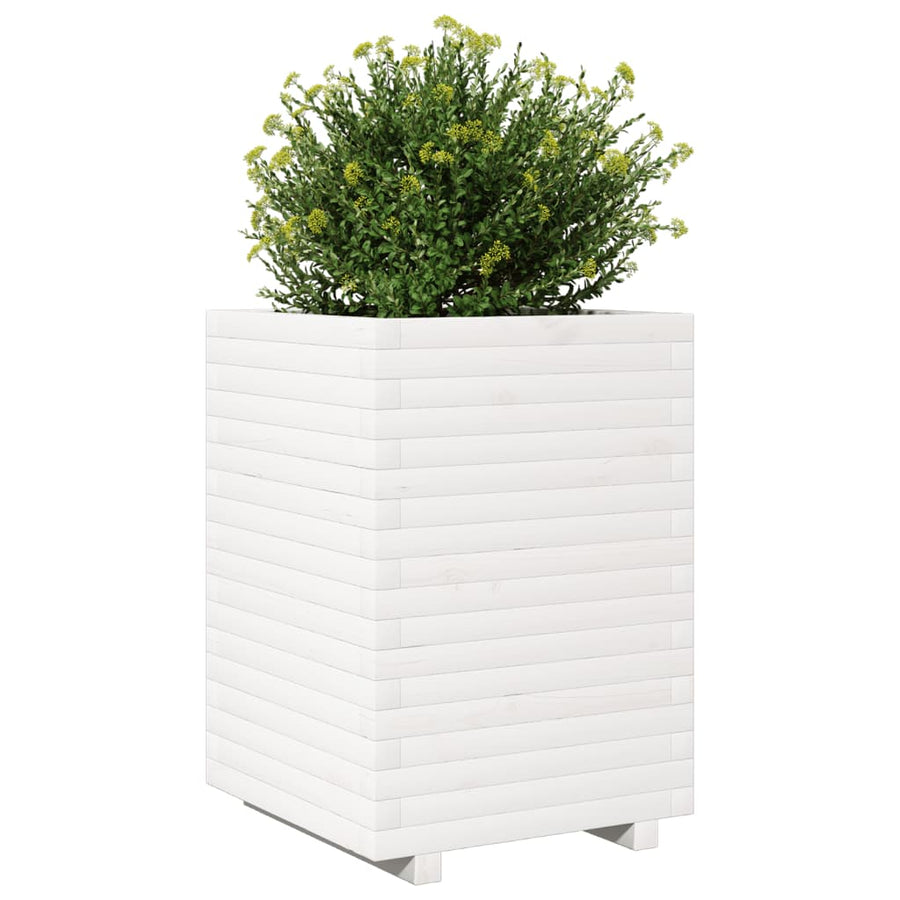 Plantenbak 50x50x72 cm massief grenenhout wit
