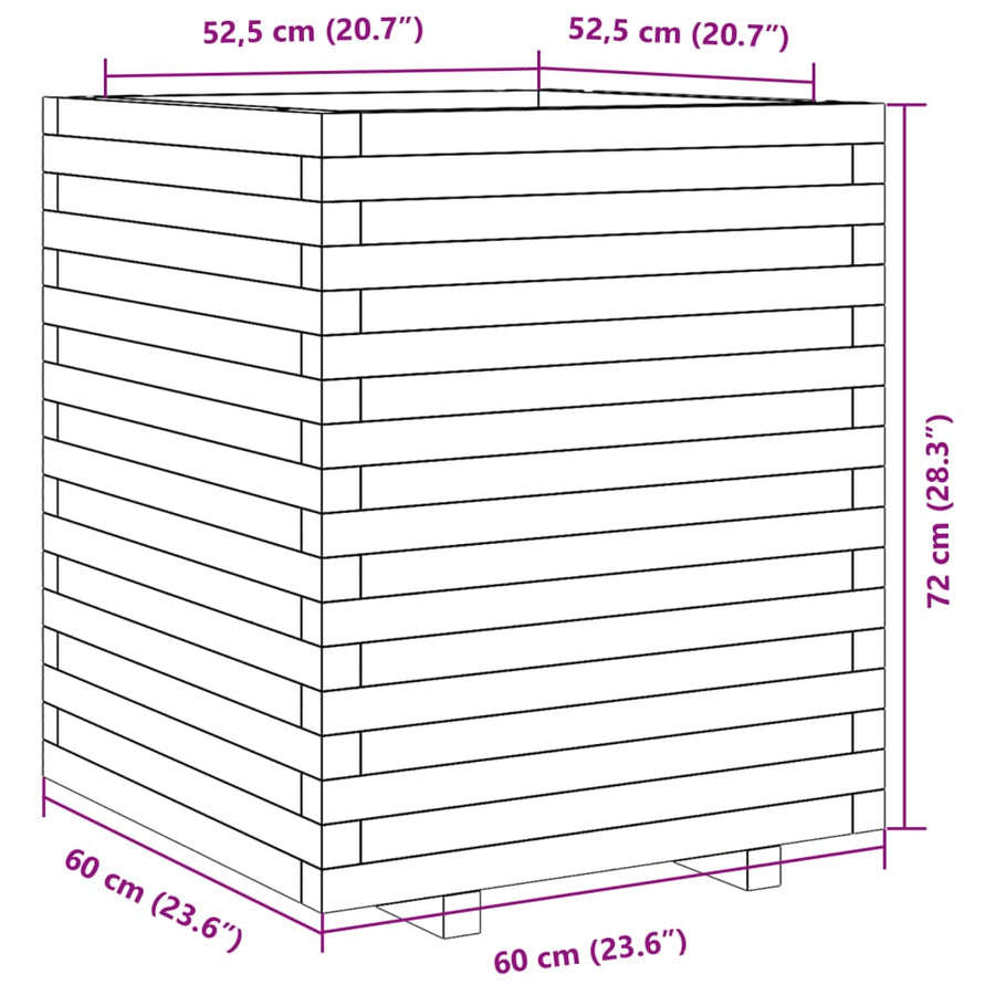 Plantenbak 60x60x72 cm massief grenenhout wasbruin