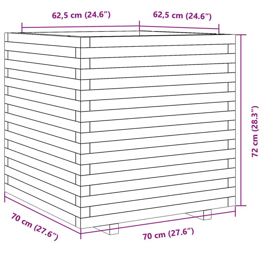 Plantenbak 70x70x72 cm massief grenenhout wit