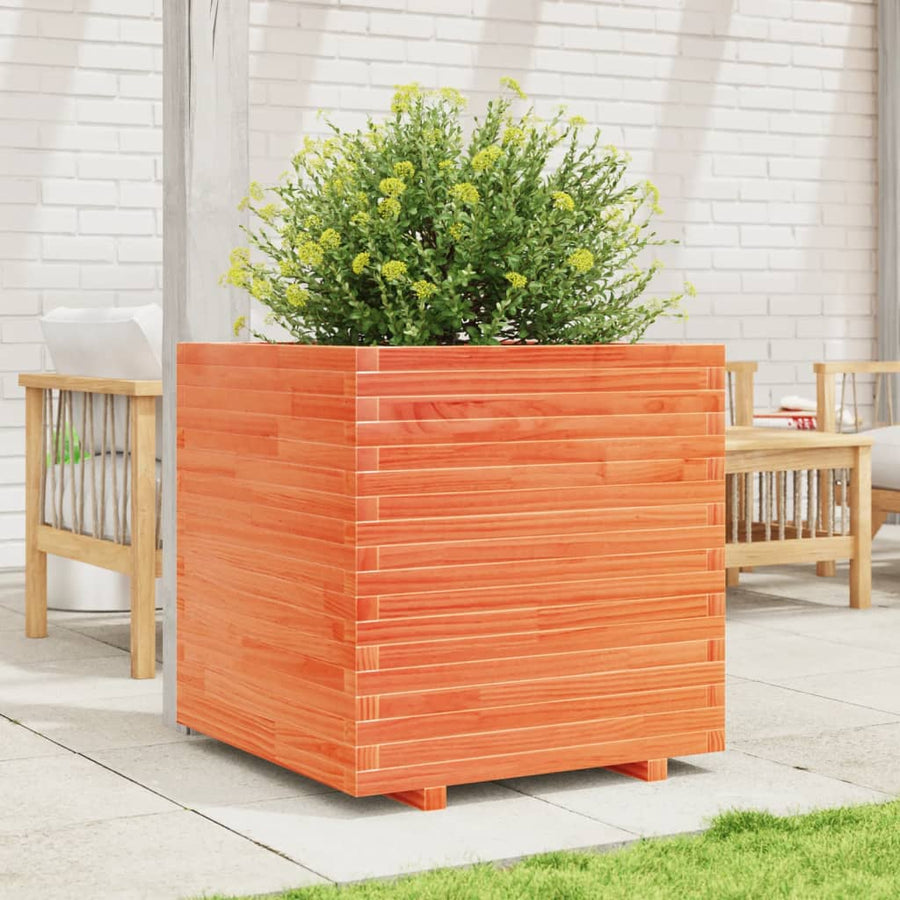 Plantenbak 70x70x72 cm massief grenenhout wasbruin
