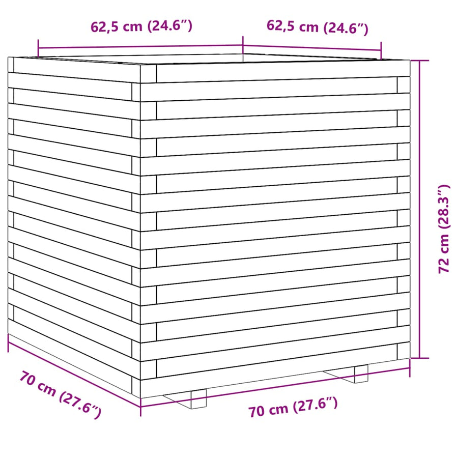 Plantenbak 70x70x72 cm massief grenenhout wasbruin
