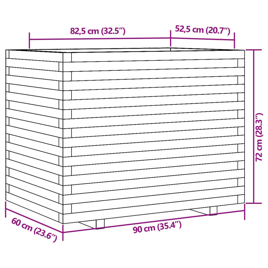 Plantenbak 90x60x72 cm massief grenenhout wit