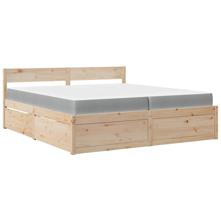 Bed met lades en matras massief grenenhout 200x200 cm