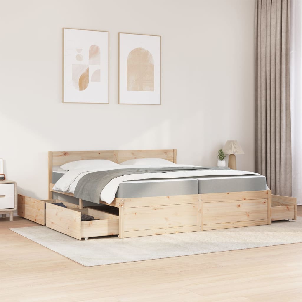 Bed met lades en matras massief grenenhout 200x200 cm