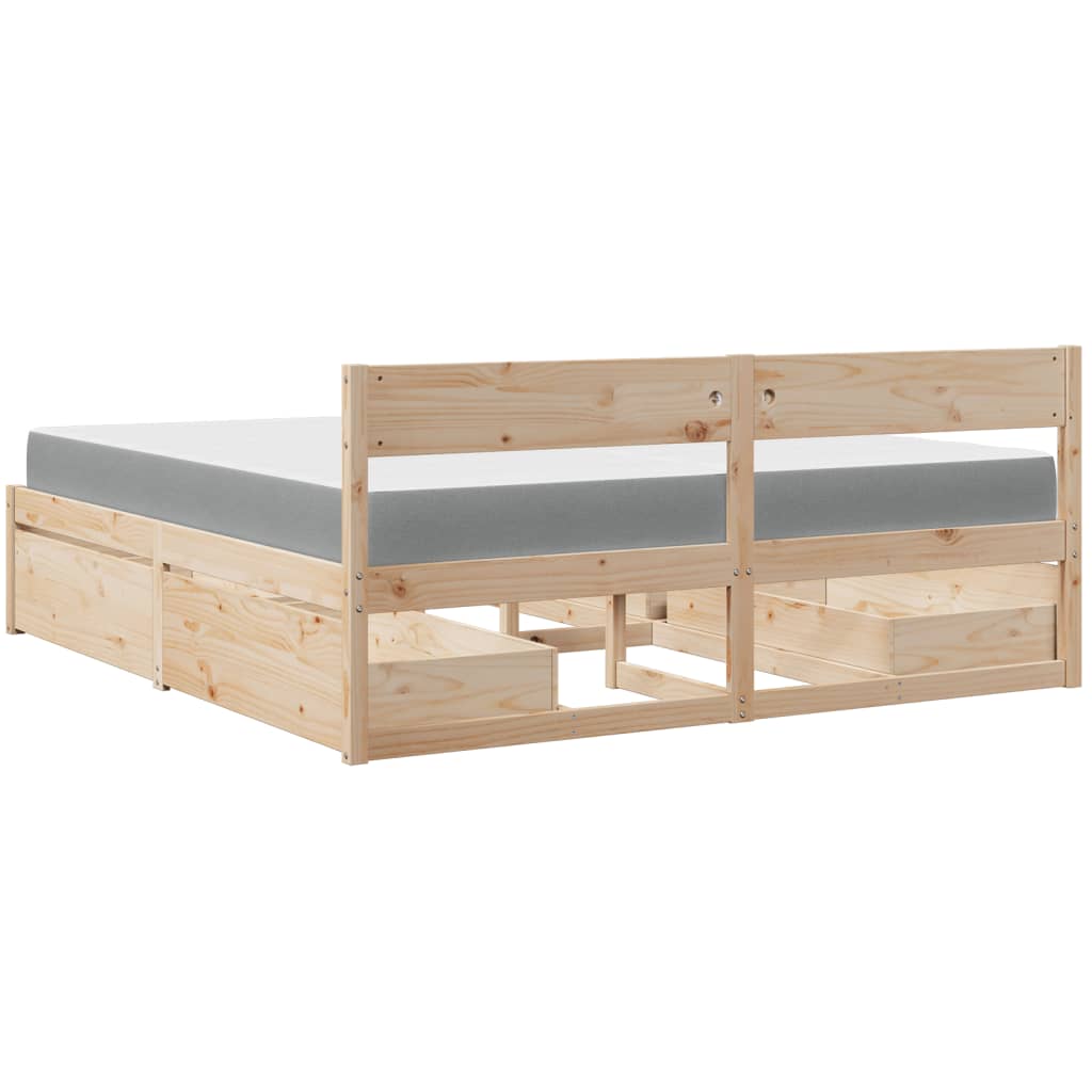 Bed met lades en matras massief grenenhout 200x200 cm