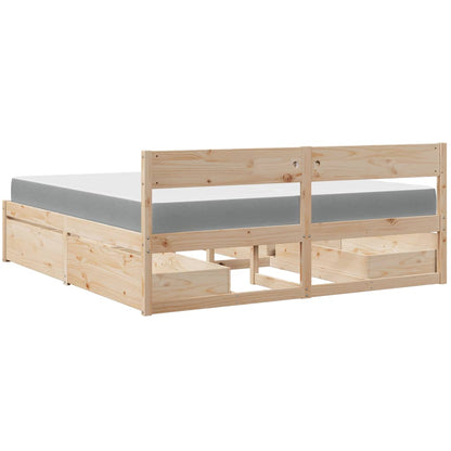 Bed met lades en matras massief grenenhout 200x200 cm