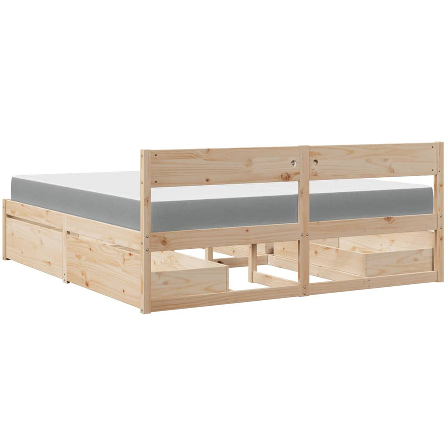 Bed met lades en matras massief grenenhout 200x200 cm