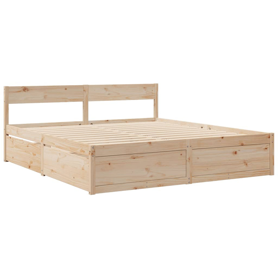 Bed met lades en matras massief grenenhout 200x200 cm