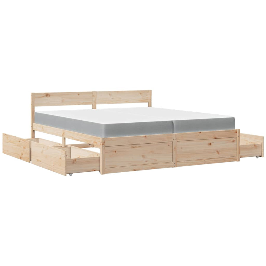 Bed met lades en matras massief grenenhout 200x200 cm