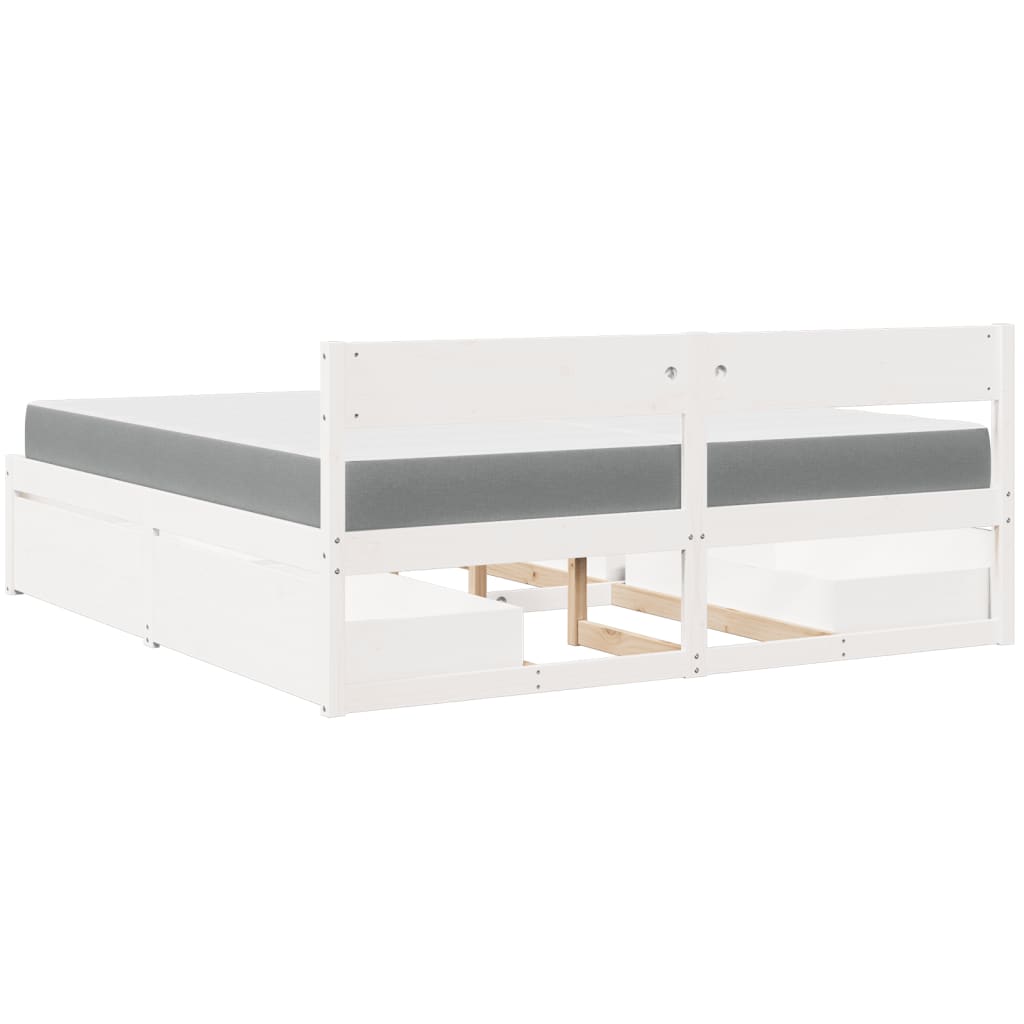 Bed met lades en matras massief grenenhout wit 200x200 cm