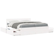 Bed massief grenenhout wit 200x200 cm met lades