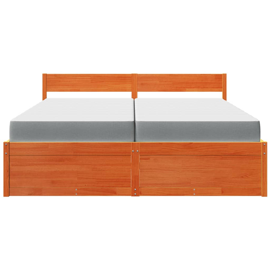 Bed met lades en matras massief grenenhout wasbruin 200x200 cm