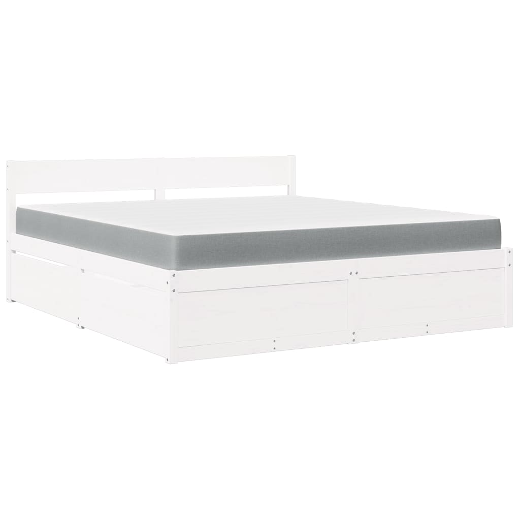 Bed met lades en matras massief grenenhout wit 180x200 cm